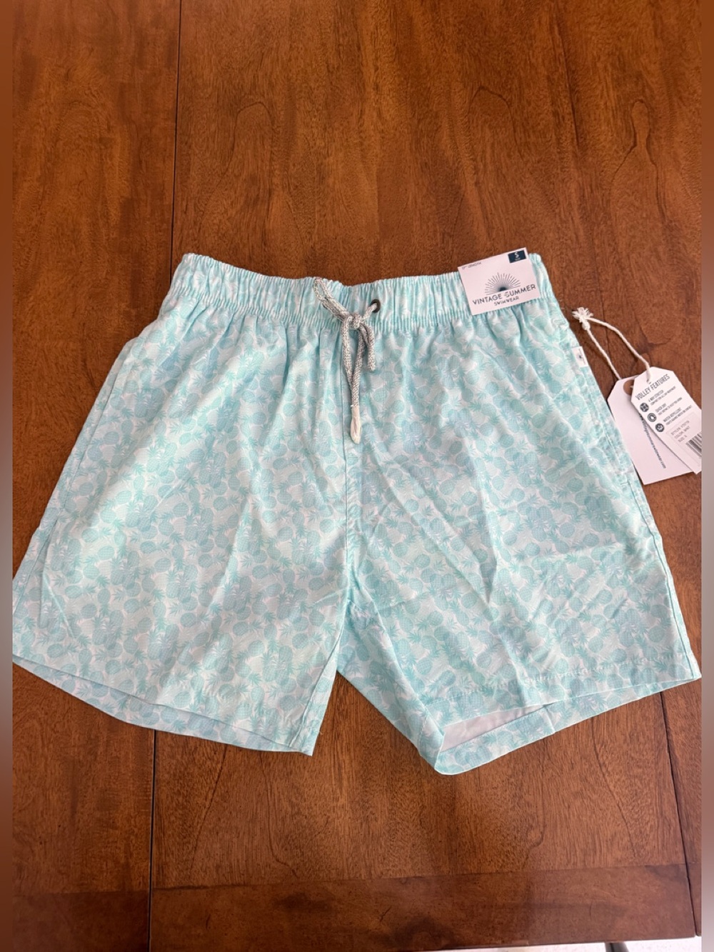 VINTAGE SUMMER men’s Mint Green Men's Swim Trunks with Drawstring Waist